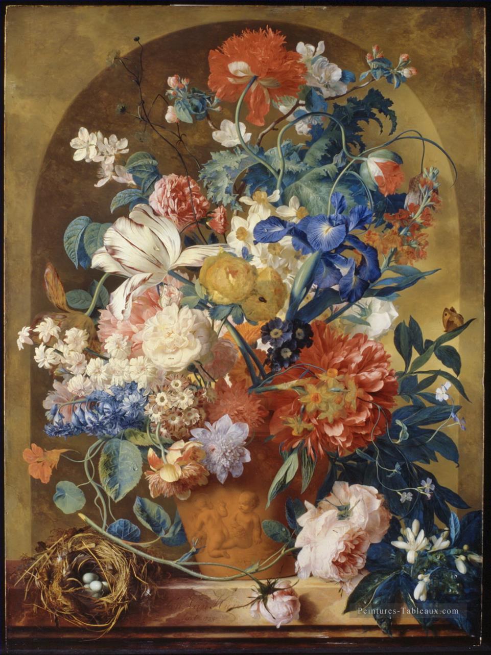 Nature morte des fleurs dans un vase en terre cuite avant une niche Jan van Huysum Peintures à l'huile